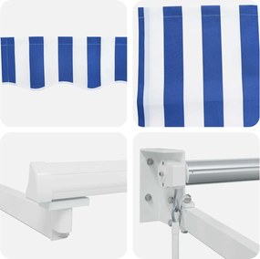 vidaXL Χειροκίνητη αναδιπλούμενη τέντα με LED Μπλε και άσπρο 3 x 2,5 μ