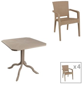 Τραπεζαρία Groovy-Halcyon σετ 5τεμ PP cappuccino 80x80x74,5εκ. 80x80x74.5 εκ.