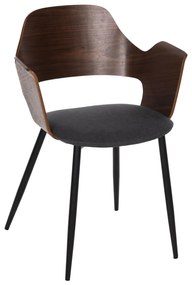 DINING CHAIR VELP  WOOD IN WALNUT-GREY FABRIC-BLACK METAL LEGS 55,5x50x79Hcm.