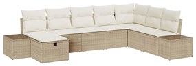 vidaXL Σετ Καναπέ Κήπου με μαξιλάρι 8 pcs Μπεζ Πολυ ράταν