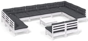 vidaXL Σαλόνι Κήπου Σετ 13 Τεμαχίων Λευκό από Μασίφ Πεύκο με Μαξιλάρια