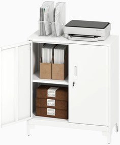 HOMCOM Μεταλλικό ντουλάπι γραφείου, κλειδώματος πόρτες, συρταριέρα γραφείου, σχεδιασμός 2 επιπέδων, Λευκό