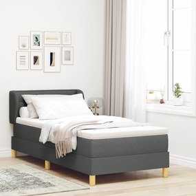 vidaXL Κρεβάτι Box Spring vitaXL με Στρώμα Σκούρο Γκρι 90x200 εκ Fabric