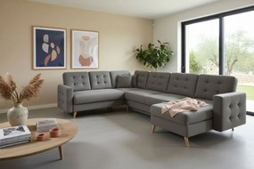 Γωνιακός καναπές Amelion Plus-Γκρι δέρμα