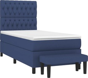 vidaXL Κρεβάτι Boxspring με Στρώμα Μπλε 90x200 εκ.Υφασμάτινο