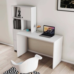 Stewehome Λευκό γραφείο με ραφιέρα και ντουλάπια 156.8x52x146.8 cm
