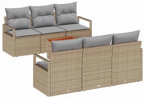 vidaXL Σετ Καναπέ Κήπου με μαξιλάρι 7 pcs Μπεζ Πολυ ράταν