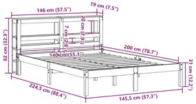 Σκελετός Κρεβατιού Χωρίς Στρώμα 140x200 εκ Μασίφ Ξύλο Πεύκου - Καφέ