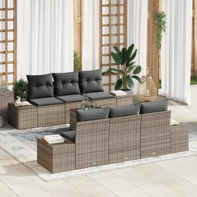 vidaXL Σετ 7 κομματιών σαλόνι κήπου με μαξιλάρια Γκρι Πολυρτάν Ακακία