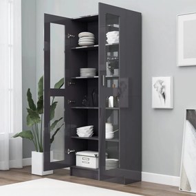 vidaXL Βιτρίνα Γυαλιστερό Γκρι 82,5 x 30,5 x 185,5 εκ. Μοριοσανίδα