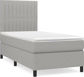 vidaXL Κρεβάτι Boxspring με Στρώμα Ανοιχτό Γκρι 90x190 εκ. Υφασμάτινο
