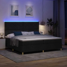 vidaXL LED Κρεβάτι με βάθρο με κεφαλάρι Μαύρο 200 x 200 cm ύφασμα