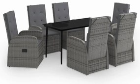 vidaXL Σετ Τραπεζαρίας Κήπου 7 Τεμαχίων Γκρι με Μαξιλάρια