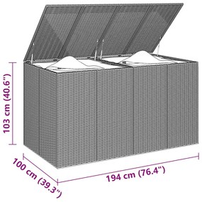 vidaXL Κουτί Μαξιλαριού Κήπου Καφέ 194x100x103 εκ. Ρατάν Πολυαιθ.