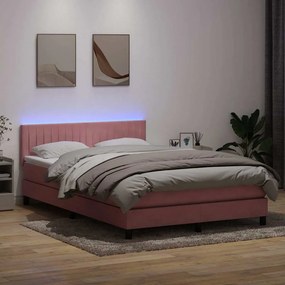 vidaXL Κρεβάτι Boxspring με Στρώμα &amp; LED Ροζ 140x210 εκ. Βελούδινο