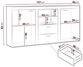 Σιφονιέρα Tucson 104, Άσπρο, Με συρτάρια και ντουλάπια, Αριθμός συρταριών: 2, 82x157x40cm, 50 kg | Epipla1.gr