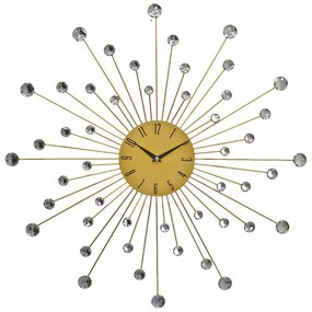 Ρολόι Τοίχου Με Διάφανους Κρυστάλλους Χρυσό Μέταλλο 55x55x4cm ANKOR