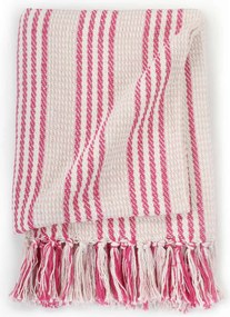 vidaXL Ριχτάρι Ριγέ Ροζ και Λευκό 125 x 150 εκ. Βαμβακερό