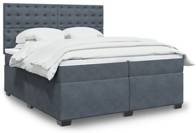 vidaXL Κρεβάτι Boxspring με Στρώμα Σκούρο Γκρι 200x200 εκ. Βελούδινο