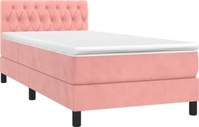 vidaXL Κρεβάτι Boxspring με Στρώμα &amp; LED Ροζ 100x200 εκ. Βελούδινο
