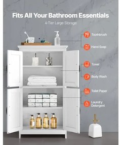 VEVOR Wooden Bathroom Floor Cabinet Storage Organizer Adjustable Shelf White