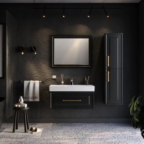 Set Bathroom Furniture NAPOLI 85 Black Matt Lacquer 85x45.5x130 εκ.