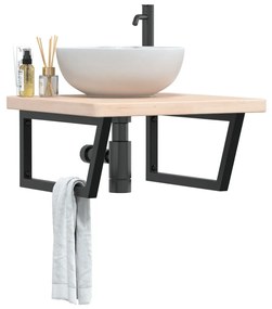 Ράφι Νιπτήρα Τοίχου από Ατσάλι / Μασίφ Ξύλο Δρυός