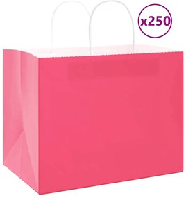 vidaXL Χάρτινες σακούλες 250 τεμάχια με χερούλια Ροζ 32x22x24 εκ.