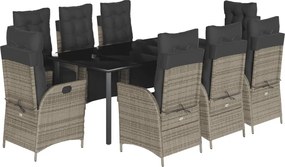 vidaXL Σετ Τραπεζαρίας Κήπου 9 τεμ. Γκρι Συνθ. Ρατάν με Μαξιλάρια