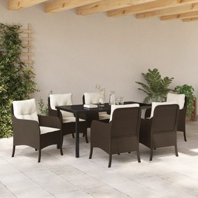 vidaXL Σετ Δείπνου Κήπου 7 Τεμαχίων της  με Μαξιλάρια Καφέ Πολύ Ράτανα