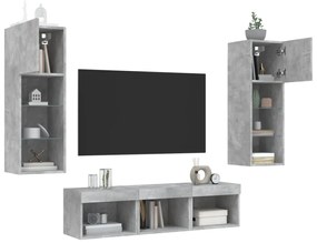 vidaXL Έπιπλα Τοίχου Τηλεόρασης 5 τεμ. LED Γκρι Σκυρ. από Επεξ. Ξύλο