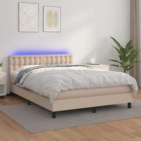 vidaXL Κρεβάτι Boxspring Στρώμα&amp;LED Καπουτσίνο 140x200 εκ. Συνθ. Δέρμα