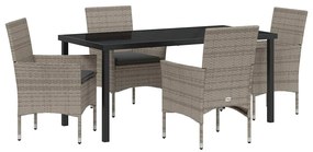 vidaXL Σέτ φαγητού για κήπο με μαξιλάρι 5 pcs Γκρι Πολυ ράταν