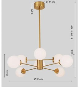 Φωτιστικό Οροφής Bolla Χρυσό  98x98x150εκ E14 - Χρυσό