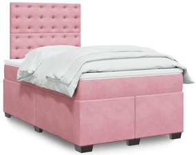 vidaXL Κρεβάτι Boxspring με Στρώμα Ροζ 120x200 εκ. Βελούδινο