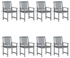 vidaXL Καρέκλες Κήπου 8 τεμ. Γκρι από Μασίφ Ξύλο Ακακίας με Μαξιλάρια