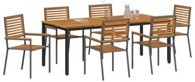 vidaXL Σέτ φαγητού για κήπο 7 pcs Γκρι και Καφέ 200 x 100 x 75 cm