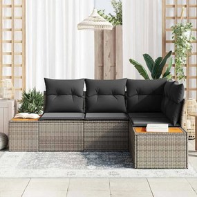 vidaXL Σετ Καναπέ Κήπου 4 Τεμαχίων με Γκρι Μαξιλάρια από Πολυ Ράτταν