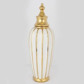 Βάζο Κεραμικό Με Καπάκι 752-20195 15x49cm White-Gold Estheti Home Ceramic