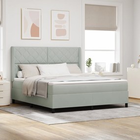 vidaXL Κρεβάτι Box Spring με Στρώμα & LED Ανοιχτό Γκρι 180x200 εκ Βελούδινο