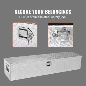 VEVOR Heavy Duty Aluminum Truck Bed Tool Box, Diamond Plate Tool Box with Side Handle and Lock Keys, Storage Tool Box Chest Box Organizer for Pickup, Truck Bed, RV, Trailer, 48&quot;x15&quot;x15&quot;, Silver