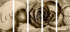 Εικόνα 5 μερών ροζ σε σχέδιο σέπια Love - 200x100