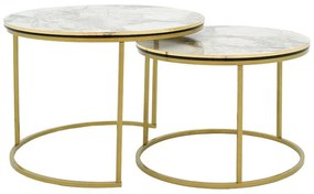 Coffee tables October set 2pcs golden matte-black-white marble D70x50cm 70x70x50 εκ.