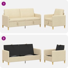 vidaXL Σαλονάκι Σετ Με Αποθηκευτικό Χώρο 2 pcs Κρεμ Πολυεστέρας