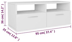 Έπιπλα Τηλεόρασης 2 τεμ. Λευκά 95 x 35 x 36 εκ. από Επεξ. Ξύλο - Λευκό