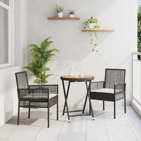 vidaXL Σετ Κήπου Bistro 3 Τεμαχίων  με Μαξιλάρια σε Μαύρο Πολυ Ρατάν