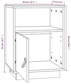 Κομοδίνα 2 τεμ. Γκρι 40x34x55 εκ. από Μασίφ Ξύλο Πεύκου - Γκρι