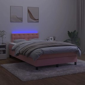 vidaXL Κρεβάτι Boxspring με Στρώμα &amp; LED Ροζ 120x200 εκ. Βελούδινο