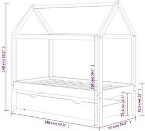 vidaXL Πλαίσιο Κρεβατιού Παιδικό με Συρτάρι 70x140εκ Μασίφ Ξύλο Πεύκου
