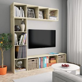 Έπιπλο TV/Βιβλιοθήκη Σετ 3 τεμ. Χρώμα Sonoma Δρυς 180x30x180 εκ